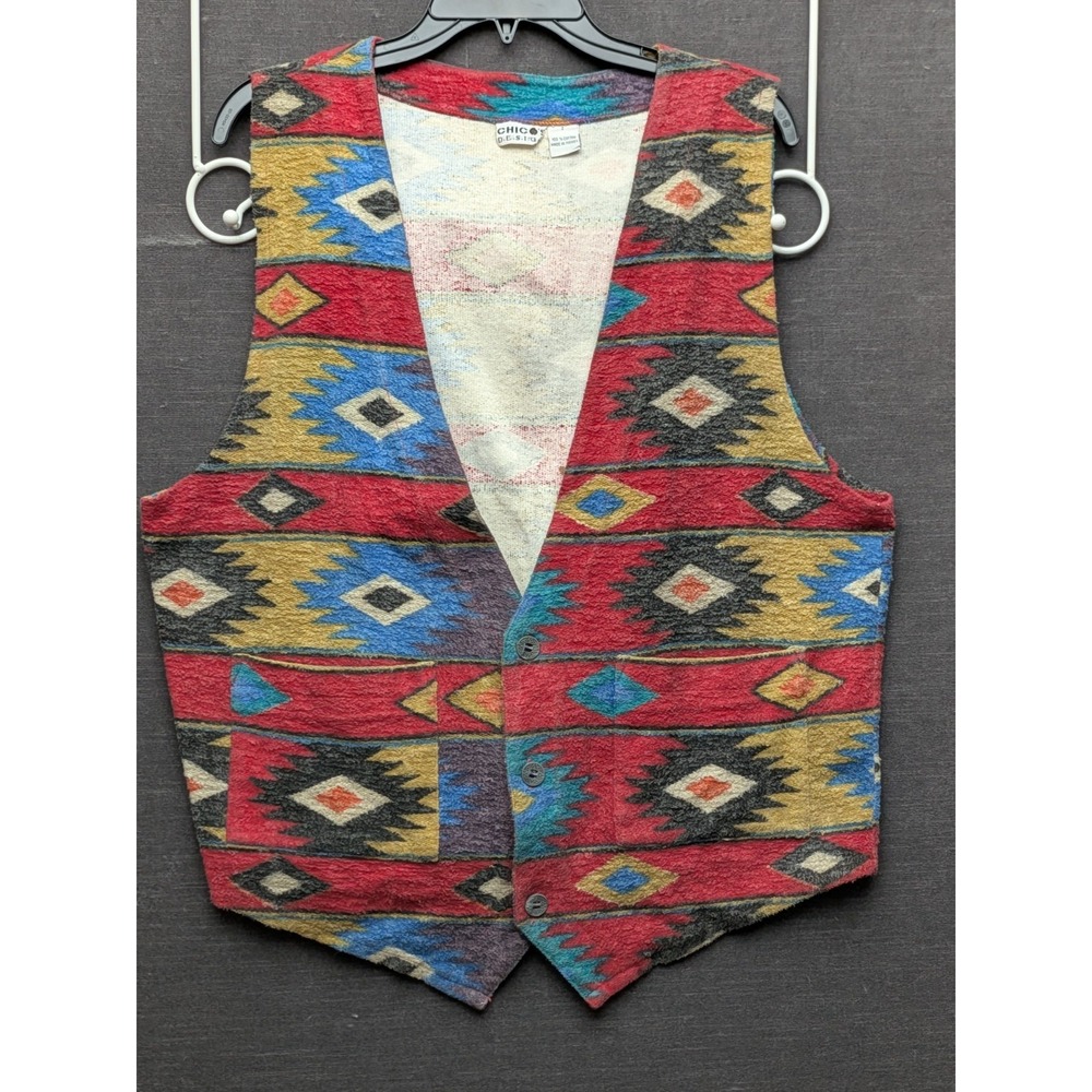 Vintage Chicos Designs Vest Southwestern Festival Rodeo Western Cotton Size 2 L